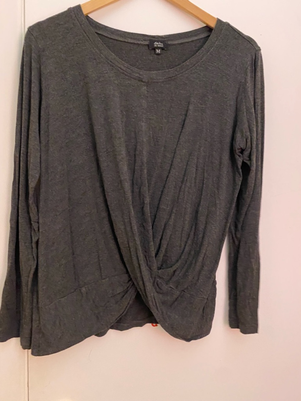 Charcoal Twist-Front Long Sleeve Top